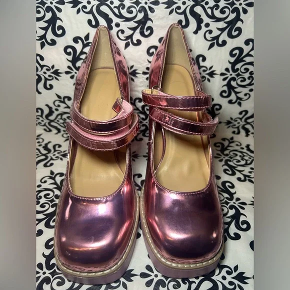 NWOT Pink Metallic Platform Heels Mary Jane - Picture 7 of 11